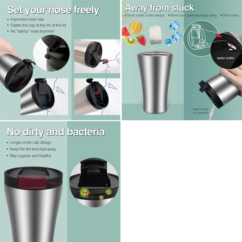 Features of 2 Sizes Plastic Surface Stainless Steel Liner Tumbler Travel Mug