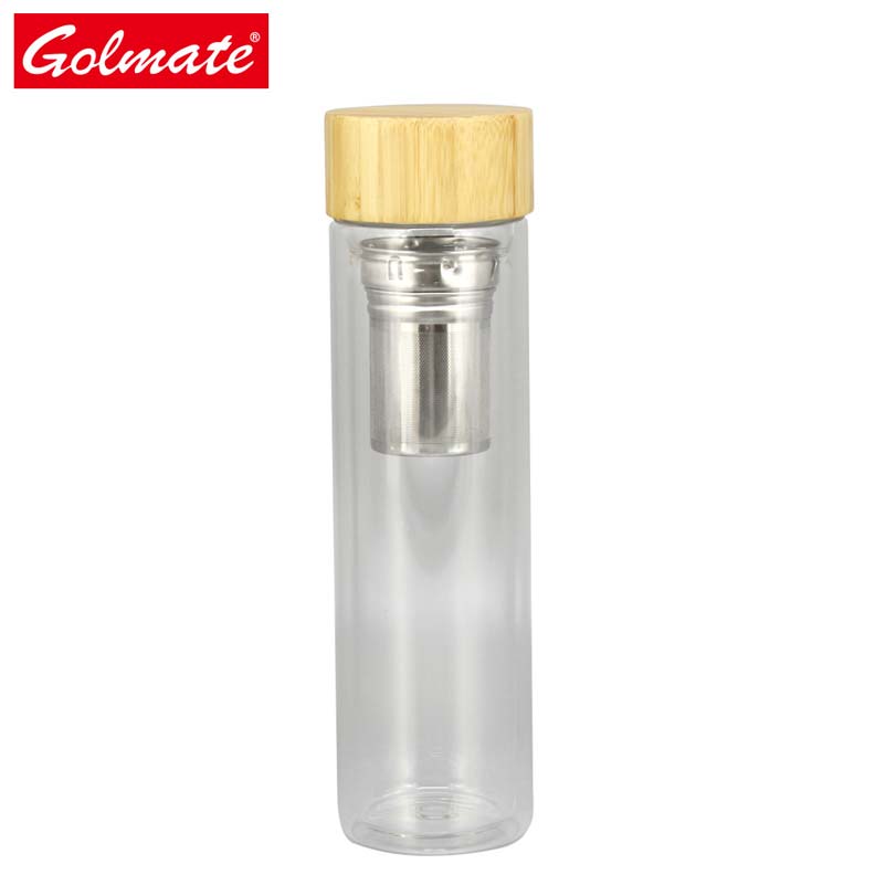 500ml Double Walled Borosilicate Glass Bamboo Lid Tea Infuser Water Bottle