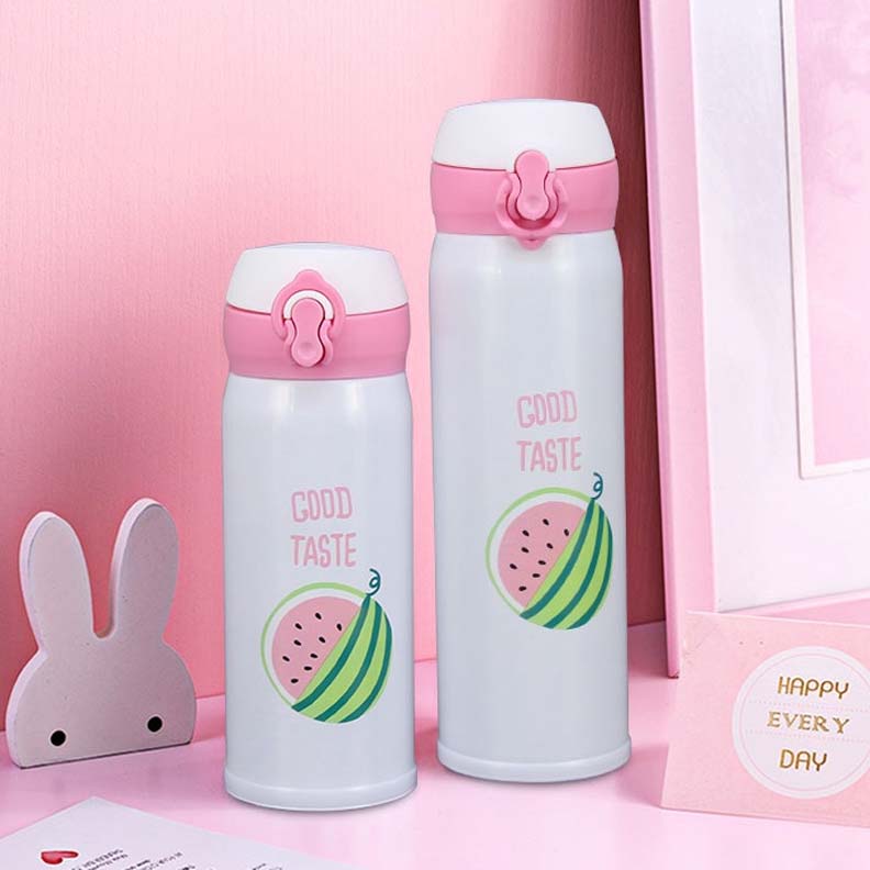 Stainless Steel Water Bottle Rabbit Cap Sport Water Bottle Student Girl  Insulated Vucuum Mug with Rope 350ml