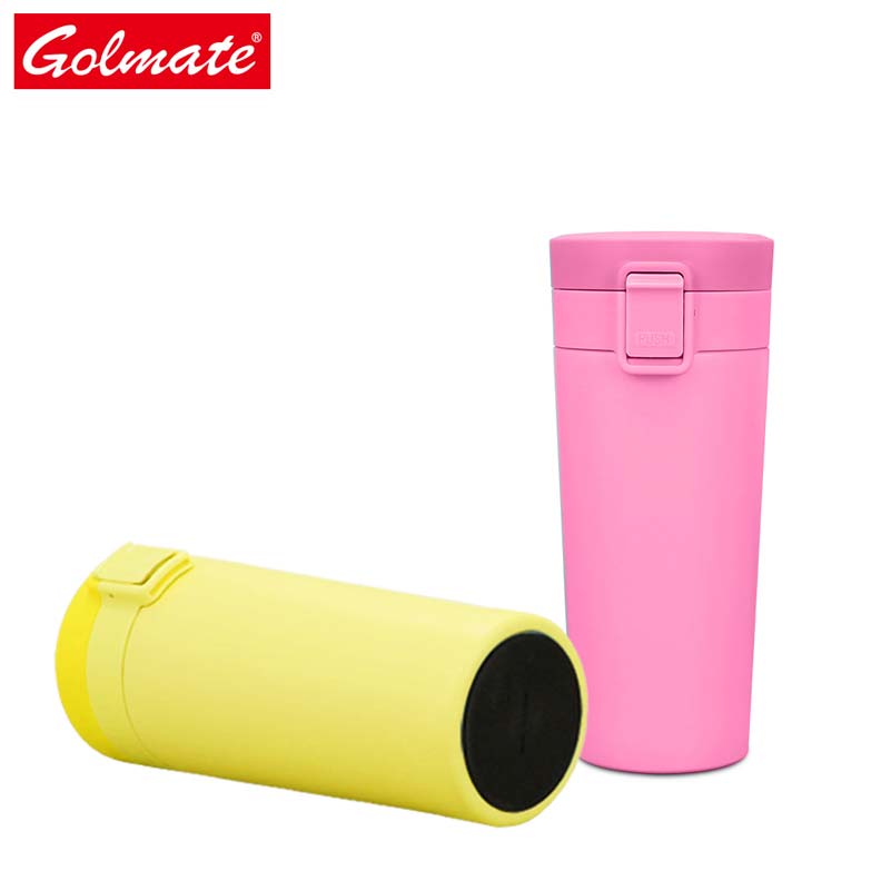 13.4oz Pink Yellow 400ml Stainless Steel Mug Push Button Coffee Mug
