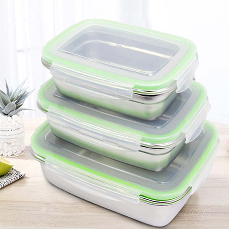 Plastic Lid 18/8 Stainless Steel Liner Lunch Box Food Container Bento