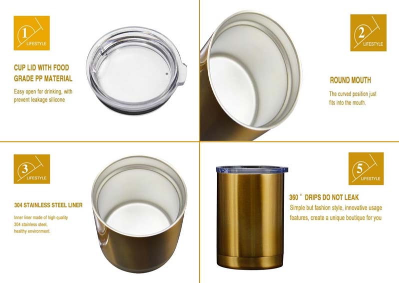 Features of 280ml PP Lip 304 Stainless Steel Skinny Coffee Tumbler Mug