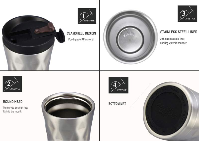 Features of 16oz Black Stainless Steel Christmas Coffee Mug With Lid