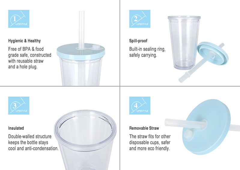 Features of Custom Reusable Double-walled PP Tumbler with Straw