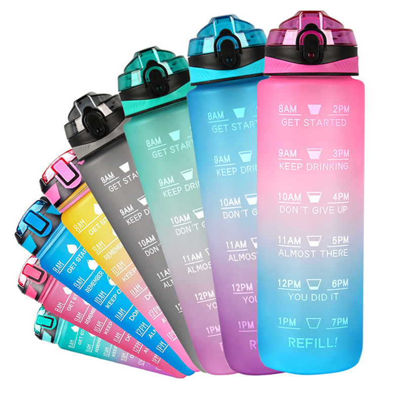 Custom Logo USA Europe Hot Sales 1 Liter 32OZ BPA Free Plastics Motivational Water Bottle With Time Marker