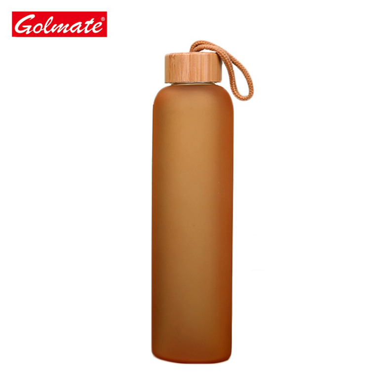 Colorful Single Layer Borosilicate Glass Water Bottle with Bamboo Cap