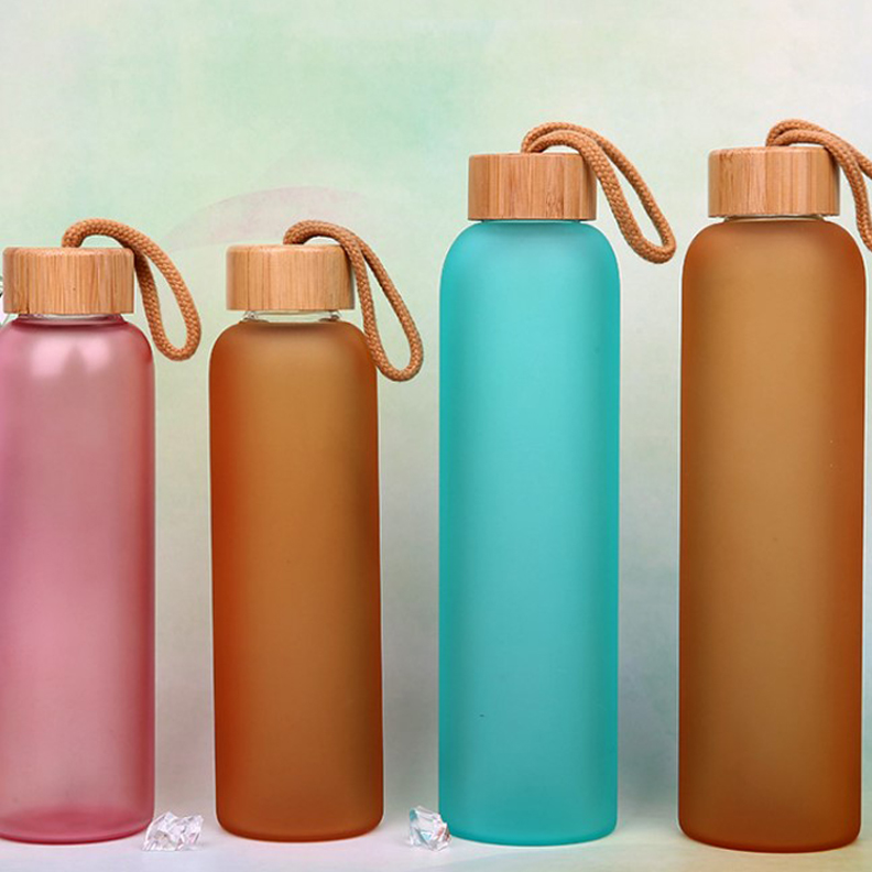 Colorful Single Layer Borosilicate Glass Water Bottle with Bamboo Cap