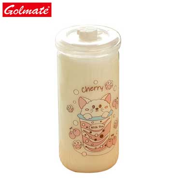 200ml Golmate Cute Pattern Glass Water Bottle With Straw