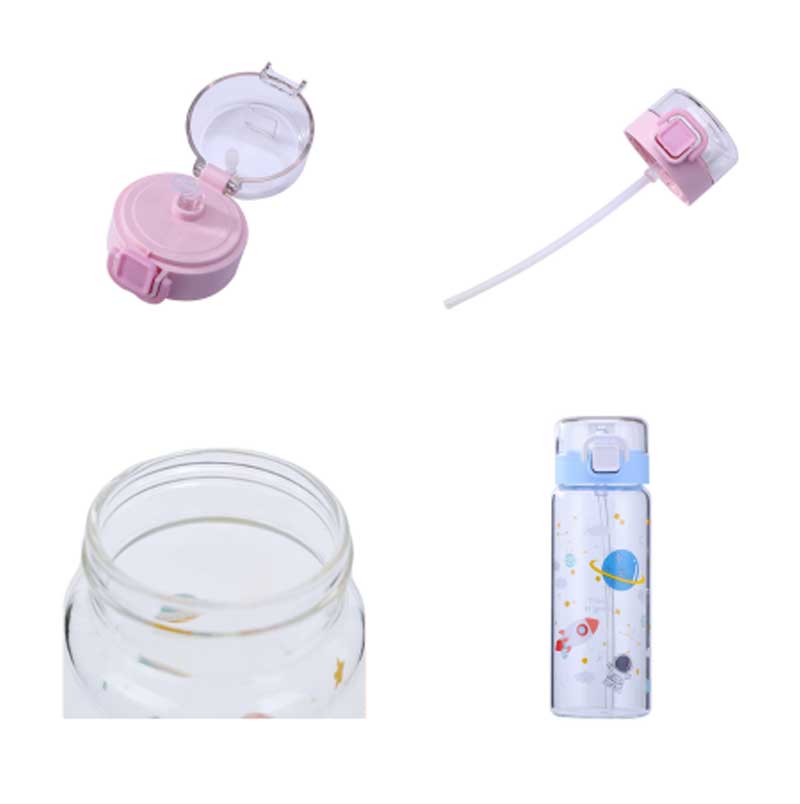 Features of Cute Cartoon Single-walled Borosilicate Glass Water Bottle with Straw Lid