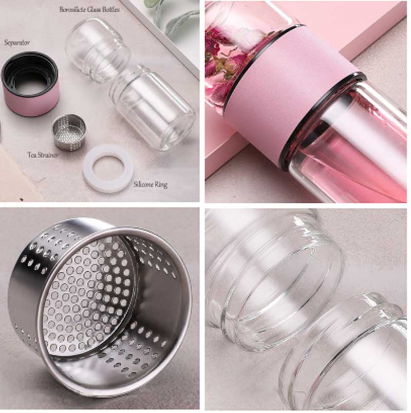 Features of Double-walled Insulation Borosilicate Glass Tea Mug with Separator
