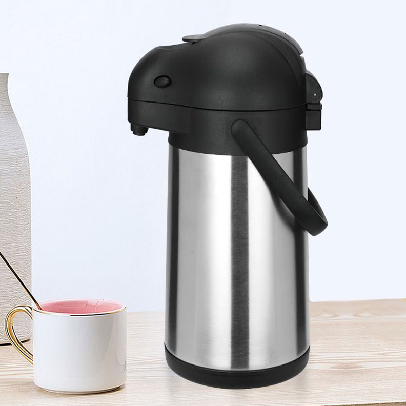 WUJO hot cold water air pump coffee pot flask thermos stainless steel  airpot with lever