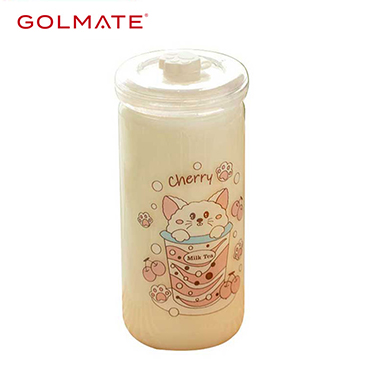 200ml Golmate Cute Pattern Glass Water Bottle With Straw