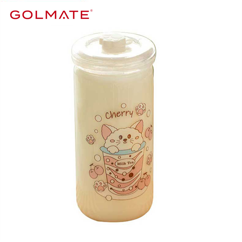 200ml Golmate Cute Pattern Glass Water Bottle With Straw