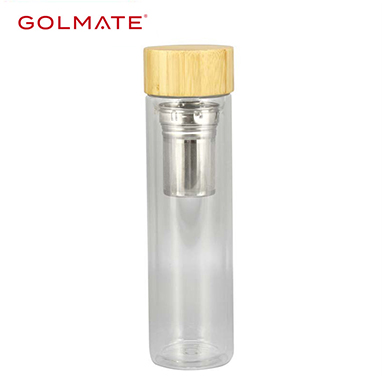 500ml Double Walled Borosilicate Glass Bamboo Lid Tea Infuser Water Bottle