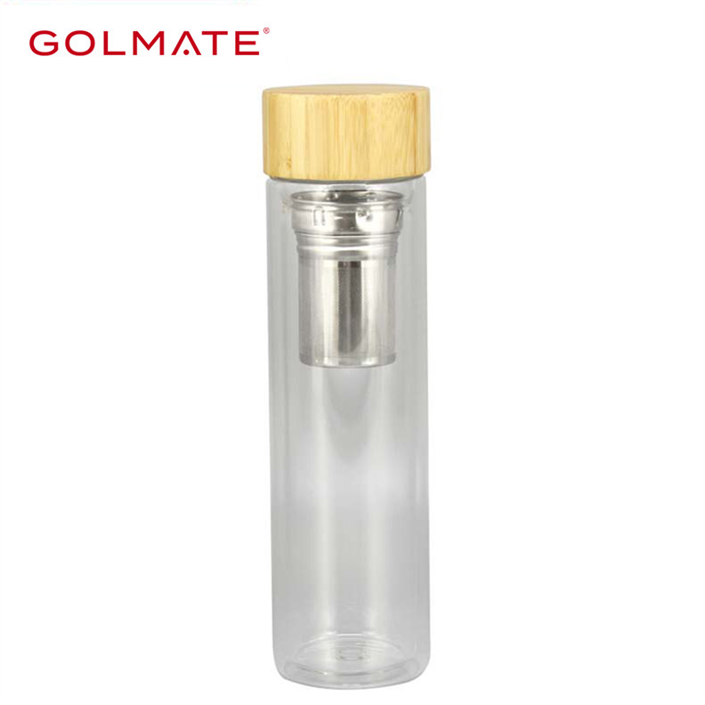 500ml Double Walled Borosilicate Glass Bamboo Lid Tea Infuser Water Bottle