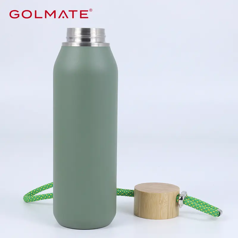 Golmate Sleek Bamboo Lid Vacuum Flask with Roupe Handle