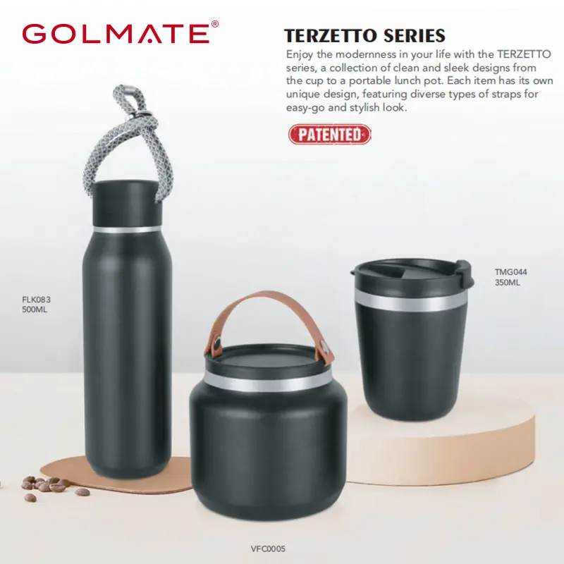 Golmate Sleek Bamboo Lid Vacuum Flask with Roupe Handle