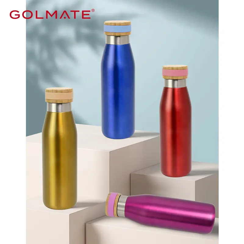 Golmate 500ml Bamboo Lid Stainless Steel Water Bottle 