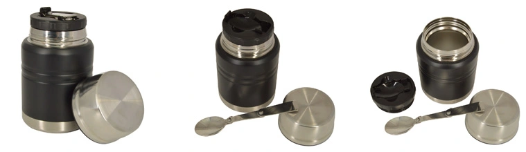 Features of Golmate Double-walled Stainless-steel Wide Mouth Food Container with Folding Spoon