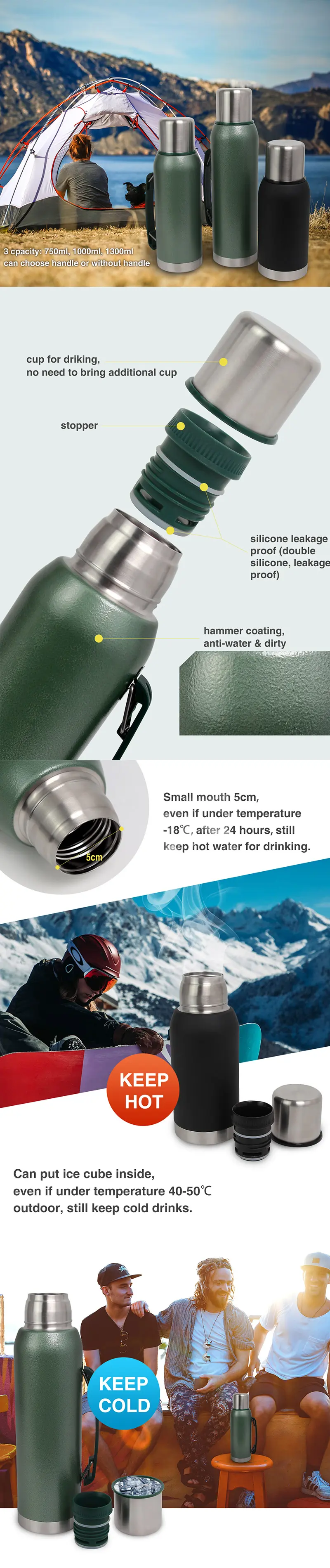 Features of Big Capacity Stainless Steel Thermos Vacuum Insulated Wide Mouth Bottle with Handle