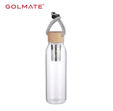 Golmate 640ml Bamboo Lid Glass Water Bottle with Tea Infuser